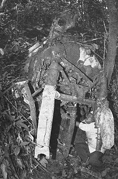 An undercarriage leg, with villager Nordin adding scale